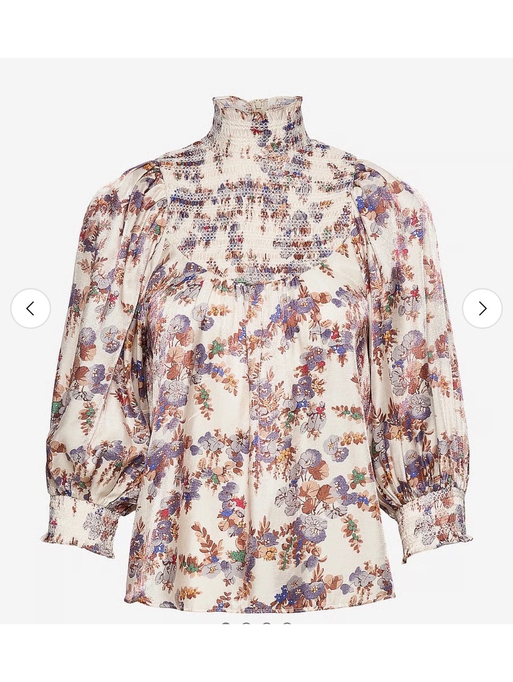 byTiMo Floral Smocked High Neck Blouse with Puff Sleeves Size S
